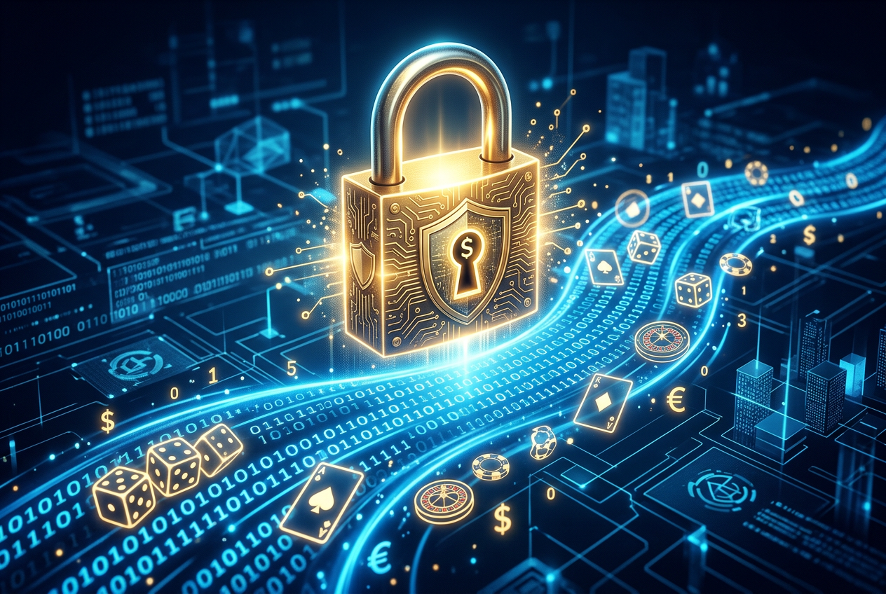 Cyberbezpieczeństwo w kasynie online - symbol kłódki na tle cyfrowych danych