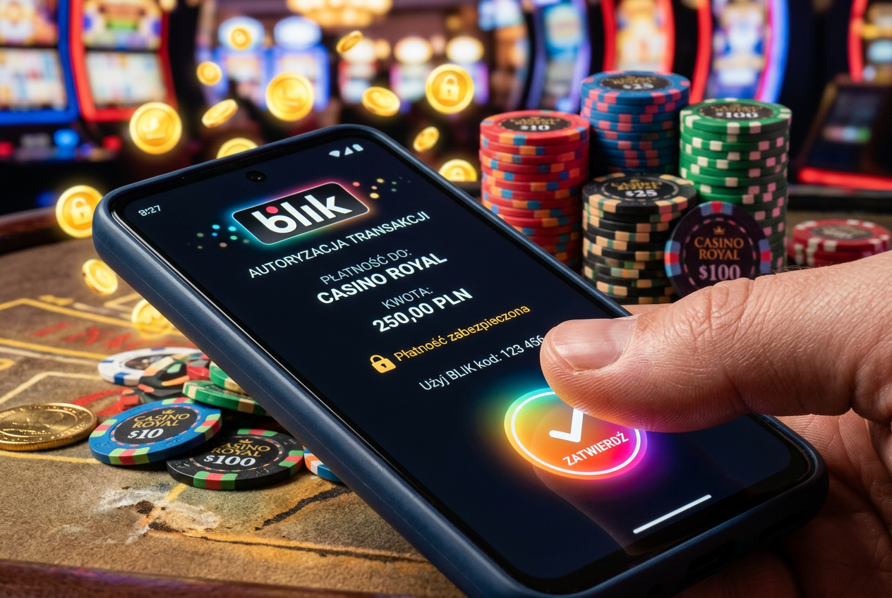 Secure mobile payment interface with BLIK logo integrated into a casino app screen