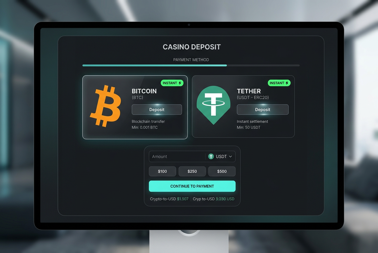 Panel płatności kryptowalutowych w Yep! Casino